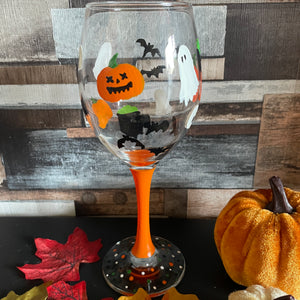 Halloween Handpainted Wine Glass
