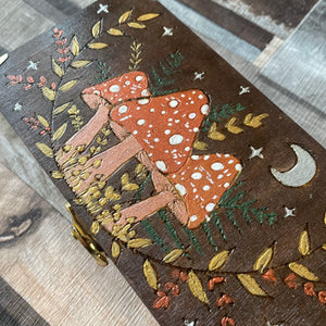 Wooden Box with Mushroom Design - Pyrography - Woodburning - Forest Witch - Cottage Core