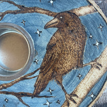 Load image into Gallery viewer, Wooden Tealight holder with Crow Design | Woodburning Candle Holder | Pyrography Art