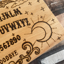 Load image into Gallery viewer, Spirit Board Wooden Chopping Board | Pyrography Ouija Design | Mystical Kitchen Decor | Hand-Burned Witchcraft Gift | Gothic Occult Style
