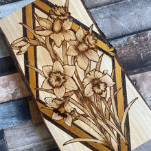 Load image into Gallery viewer, Daffodils Pyrography Artwork | Woodburning Spring Flower Wall Art