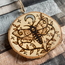 Load image into Gallery viewer, Deaths head moth Wooden Hanging Decoration | Gothic Decor | Alternative Christmas