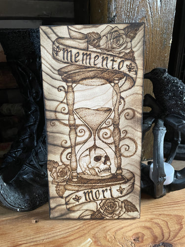 Memento Mori Pyrography Art | Woodburning Gothic Decor | Alternative Art
