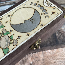 Load image into Gallery viewer, The Moon Tarot Card Box| Tarot Art | Woodburning | Pyrography