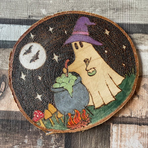 Ghost Witch Wooden Decor - Halloween- Pyrography