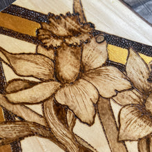 Load image into Gallery viewer, Daffodils Pyrography Artwork | Woodburning Spring Flower Wall Art
