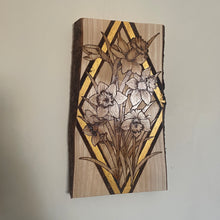 Load image into Gallery viewer, Daffodils Pyrography Artwork | Woodburning Spring Flower Wall Art