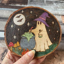 Load image into Gallery viewer, Ghost Witch Wooden Decor - Halloween- Pyrography