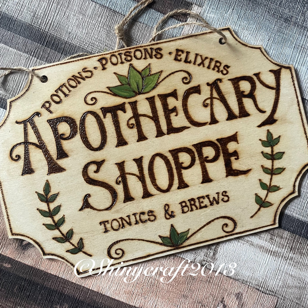 Apothecary Shoppe Wooden Sign, Wooodburning, Pyrography