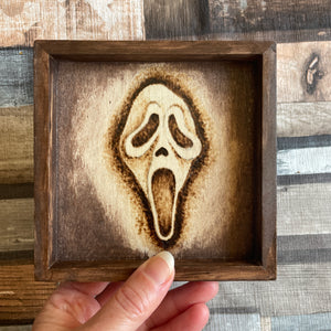 Horror Character Pyrography Art | Hand-Burned Wooden Horror Icons | Woodburning Fan Art