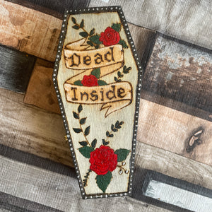 Dead Inside Gothic Wooden Coffin Box | Woodburning Trinket Box | Pyrography Handburned Jewellery Box | Goth Gift