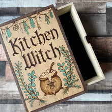 Load image into Gallery viewer, Kitchen Witch Wooden Box | Woodburning | Pyrography | Book Shaped Box