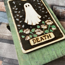 Load image into Gallery viewer, Death Tarot Card Wooden Ghost Box, Woodburning, Pyrography