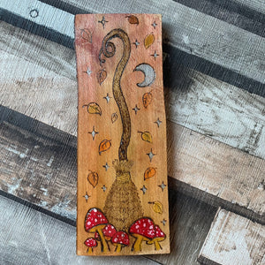 Witch Broomstick Woodburning Pyrography Altar Decor