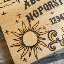 Load image into Gallery viewer, Spirit Board Wooden Chopping Board | Pyrography Ouija Design | Mystical Kitchen Decor | Hand-Burned Witchcraft Gift | Gothic Occult Style