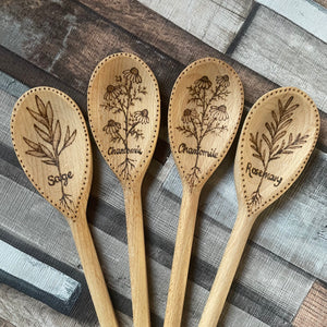 Wooden Spoon with Kitchen Herb designs, Woodburning, Pyrography