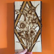 Load image into Gallery viewer, Daffodils Pyrography Artwork | Woodburning Spring Flower Wall Art