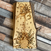 Load image into Gallery viewer, Forest Witch Broomstick Art| Pyrography Witchcraft Decor | Hand-Burned Wooden Broom Altar Art| Wiccan Artwork | Handmade