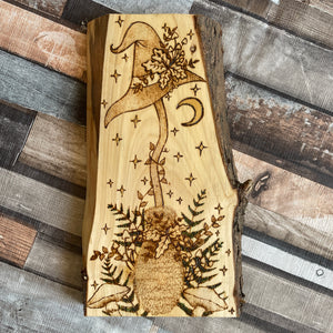Forest Witch Broomstick Art| Pyrography Witchcraft Decor | Hand-Burned Wooden Broom Altar Art| Wiccan Artwork | Handmade