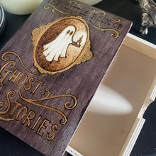 Load image into Gallery viewer, Ghost Wooden Box | Wood Book Shaped Box with Ghost Stories Design