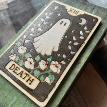 Load image into Gallery viewer, Death Tarot Card Wooden Ghost Box, Woodburning, Pyrography
