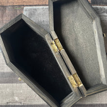 Load image into Gallery viewer, Wooden Coffin Box | So Long and Goodnight | inspired by the My Chemical Romance song Helena | Pyrography Art | Woodburning Gift