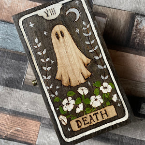Death Tarot Card Wooden Box, Ghost, Woodburning, Pyrography