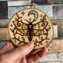 Load image into Gallery viewer, Deaths head moth Wooden Hanging Decoration | Gothic Decor | Alternative Christmas