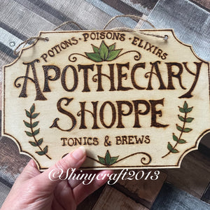 Apothecary Shoppe Wooden Sign, Wooodburning, Pyrography