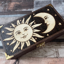 Load image into Gallery viewer, Sun and Moon Tarot Box, Woodburning, Pyrography