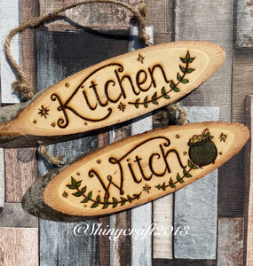 Kitchen Witch Wooden Sign- Pyrography -Woodburning