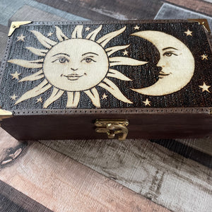 Sun and Moon Tarot Box, Woodburning, Pyrography