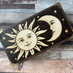 Sun and Moon Tarot Box, Woodburning, Pyrography