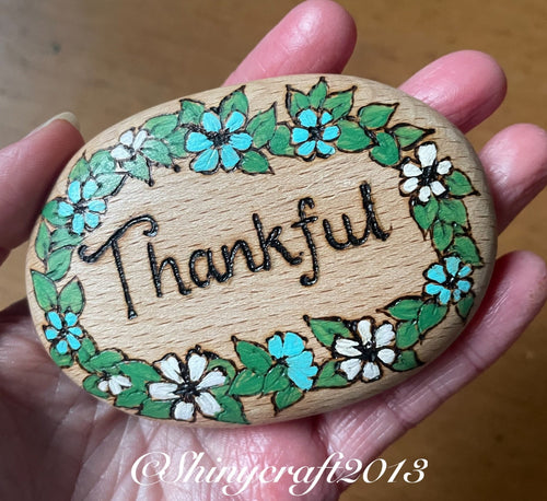 Gratitude Pebble, Thankful Wooden Pebble, Woodburning, Pyrography
