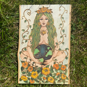 Gaia Mother Earth Orginal Pyrography Art - Woodburning