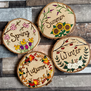 Four Seasons Wood Slice - Pyrography Home Decor - Woodburning Seasonal Art - Spring, Summer, Autumn, Winter or Full Set Available