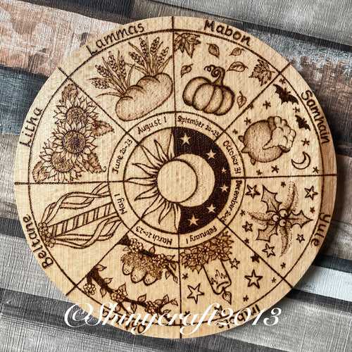 Wheel of the Year, Woodburning, Pyrography, NEW DESIGN