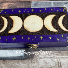 Load image into Gallery viewer, Moon Phases Tarot Box, Woodburning, Pyrography