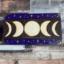 Load image into Gallery viewer, Moon Phases Tarot Box, Woodburning, Pyrography