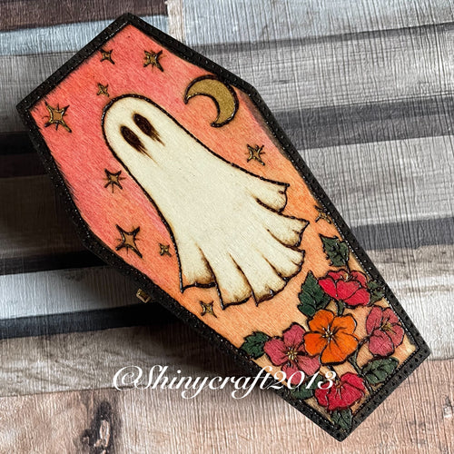 Ghost Coffin Box - Pyrography - Woodburning - Autumn
