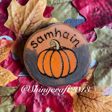 Load image into Gallery viewer, Samhain Mini Altar Decoration - Woodburning- Pyrography -Wood Slice