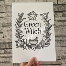 Load image into Gallery viewer, Green Witch Print of my original ink drawing