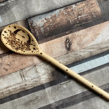 Load image into Gallery viewer, Crescent Flower Moon Wooden Spoon - Pyrography - Woodburning