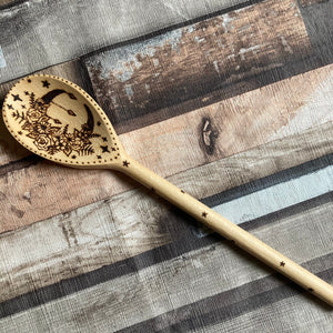 Crescent Flower Moon Wooden Spoon - Pyrography - Woodburning