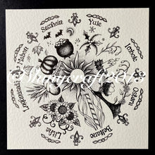 Load image into Gallery viewer, Wheel of the Year Print of my original handdrawn pen and ink drawing