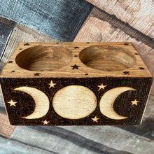 Load image into Gallery viewer, Moon Phases Double Tealight Holder - Pyrography - Woodburning