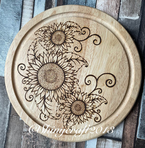 Sunflower Wooden Chopping Board - Pyrography - Woodburning