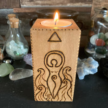 Load image into Gallery viewer, Goddess Wooden Tealight Holder - Pyrography - Woodburning