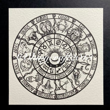 Load image into Gallery viewer, Zodiac Wheel Art Print of my original handdrawn Astrology Wheel