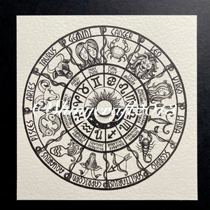 Zodiac Wheel Art Print of my original handdrawn Astrology Wheel